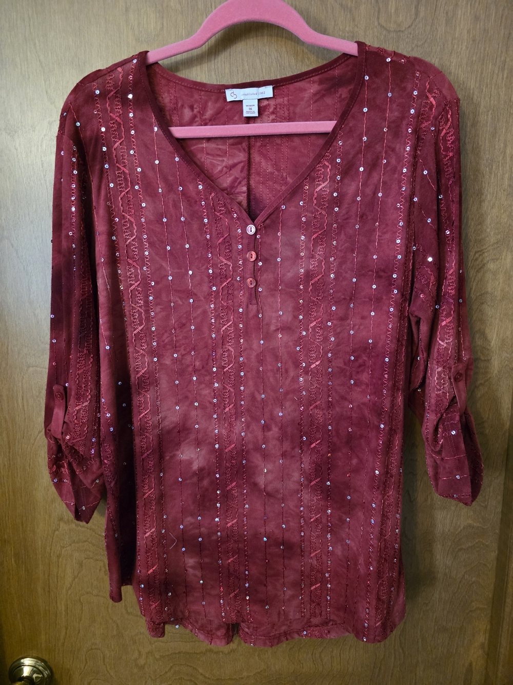 Db Burgundy Sequin Vertical-Stripe Tunic Top